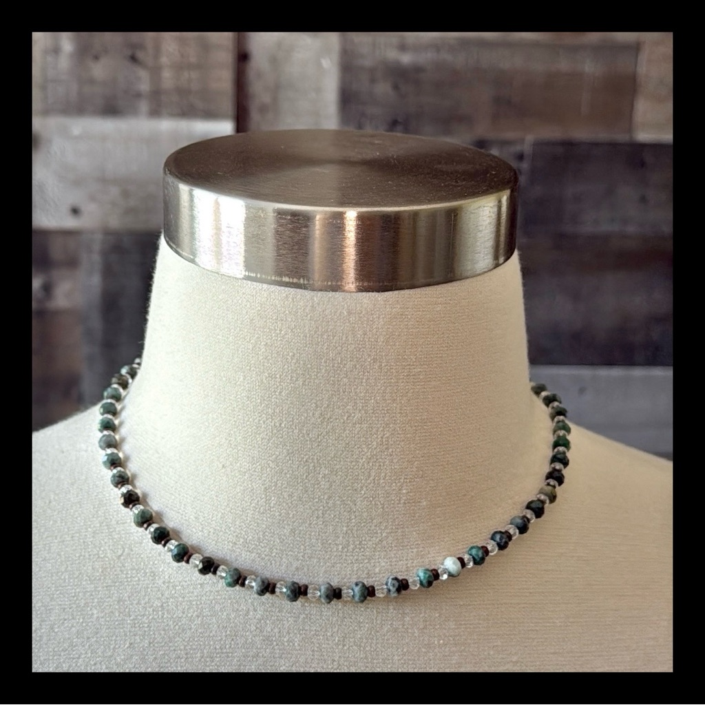 Pyrite In Jade Rock Quartz Brass Bead Necklace Boho Chic Garden Party Earth Girl 62$